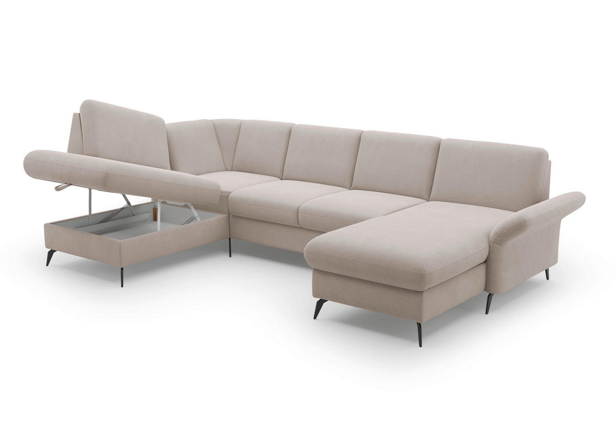 WOHNLANDSCHAFT Greige Flachgewebe  - Greige/Schwarz, KONVENTIONELL, Textil/Metall (195/314/164cm) - Sit & More