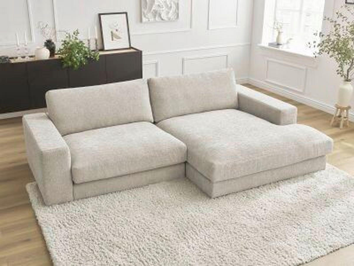 ECKSOFA Ottomane rechts  LEONARD Beige Struktur  - Beige/Schwarz, MODERN, Kunststoff/Textil (234/159cm)