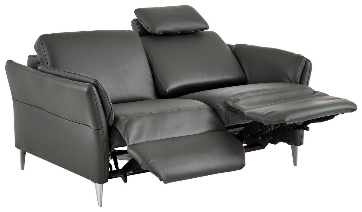 2,5-SITZER Echtleder Anthrazit  - Anthrazit/Alufarben, Konventionell, Leder/Metall (164/84/99cm) - Dieter Knoll