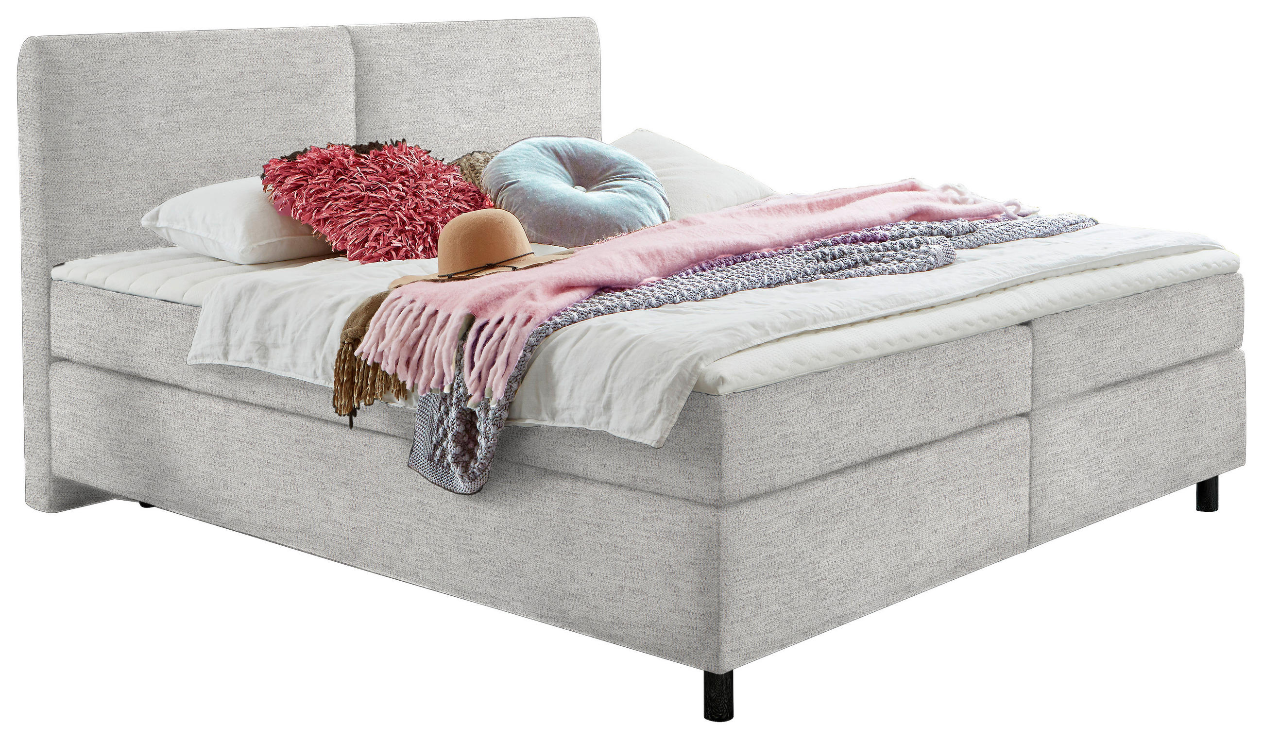 BOXSPRINGBETT 160/200 cm  in Hellgrau  - Hellgrau/Schwarz, Konventionell, Kunststoff/Textil (160/200cm) - Hom`in