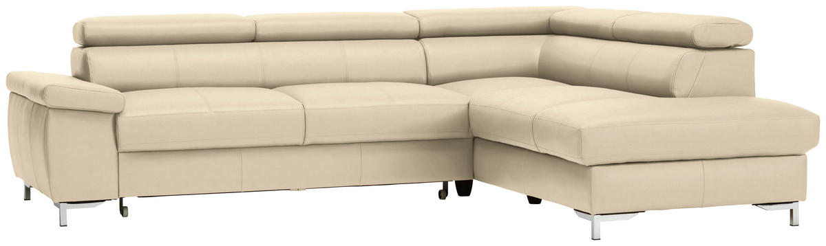 ECKSOFA in Echtleder Beige  268/213 cm  - Chromfarben/Beige, Design, Leder/Metall (268/213cm) - Stylife