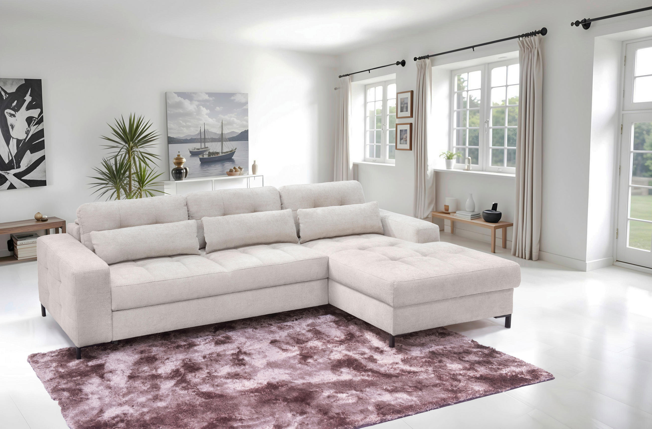 ECKSOFA in Struktur Beige  - Beige/Schwarz, Design, Textil/Metall (255/176cm) - Livetastic