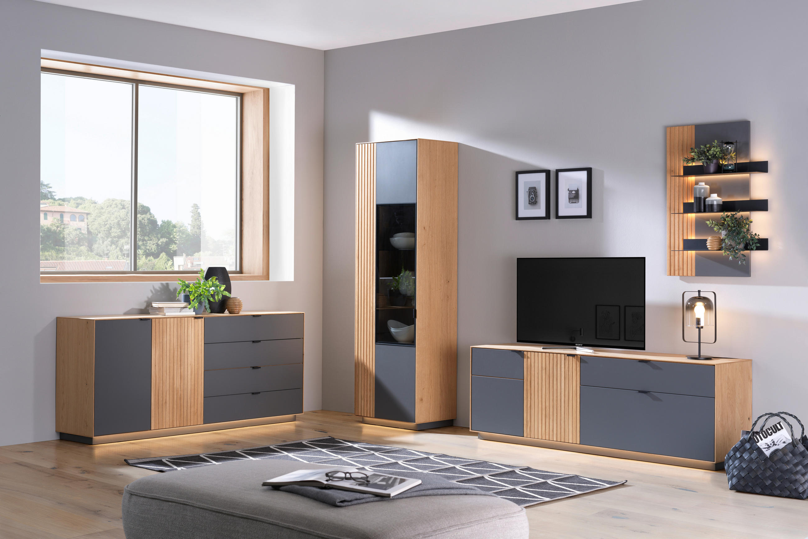 SIDEBOARD  in 180,1/79,4/42 cm  - Eichefarben/Schwarz, Natur, Holz/Holzwerkstoff (180,1/79,4/42cm) - Linea Natura