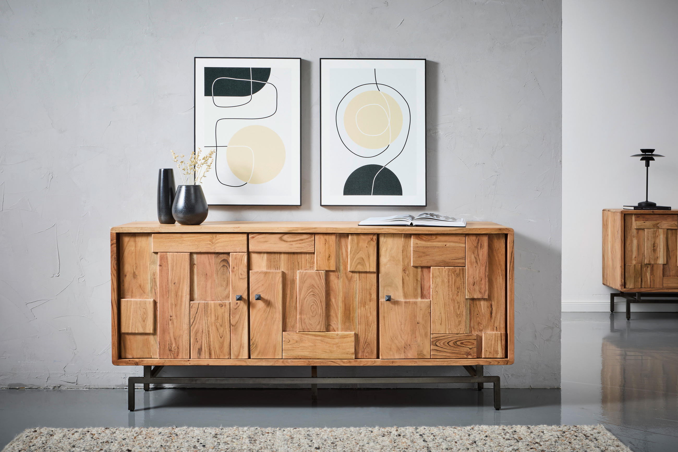 SIDEBOARD 175/80/45 cm  - mörkgrå/akaciefärgad, Natur, metall/trä (175/80/45cm) - MID.YOU