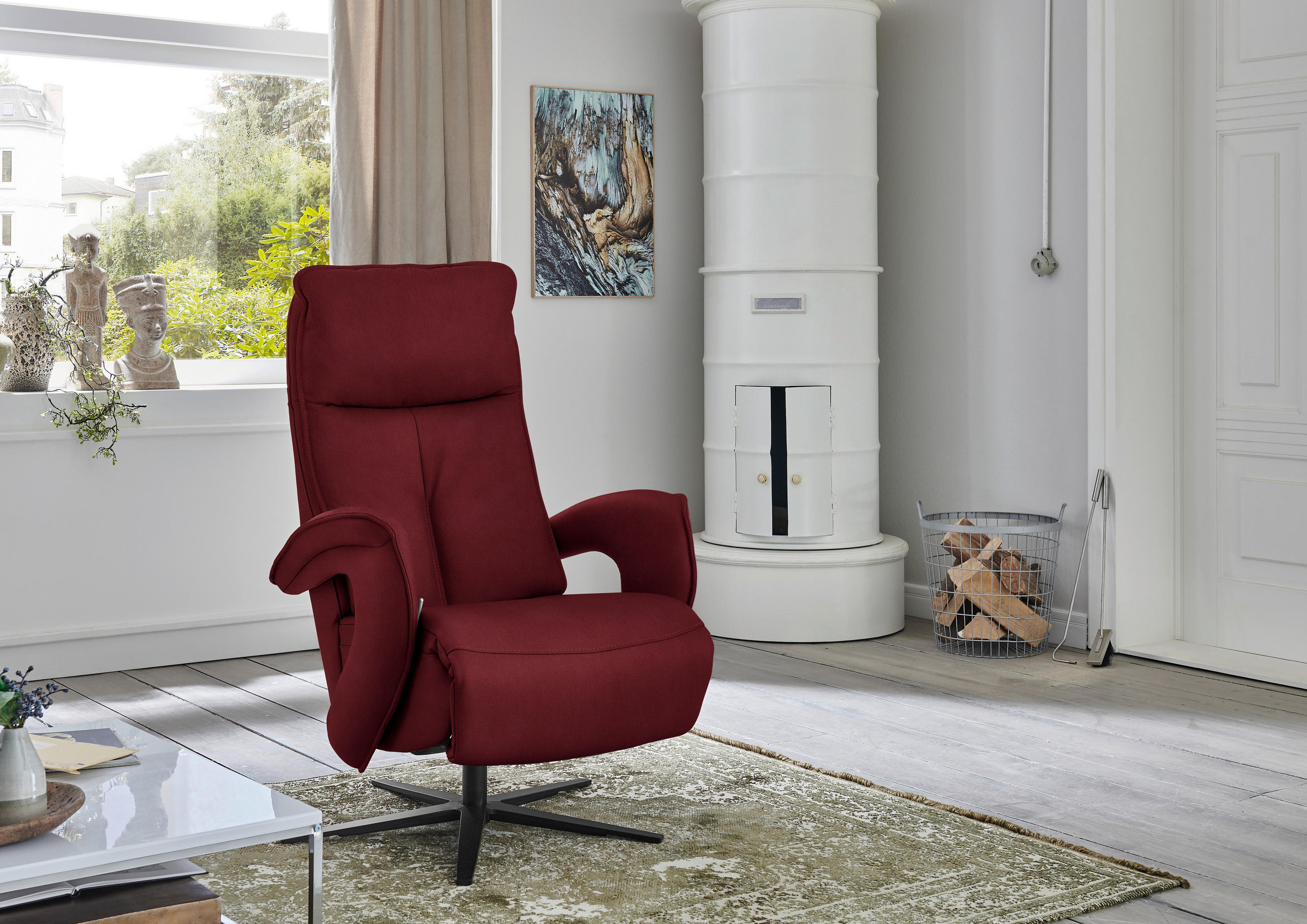 RELAXSESSEL in Leder Rot  - Rot/Schwarz, Design, Leder/Metall (77/110/87cm) - Valdera
