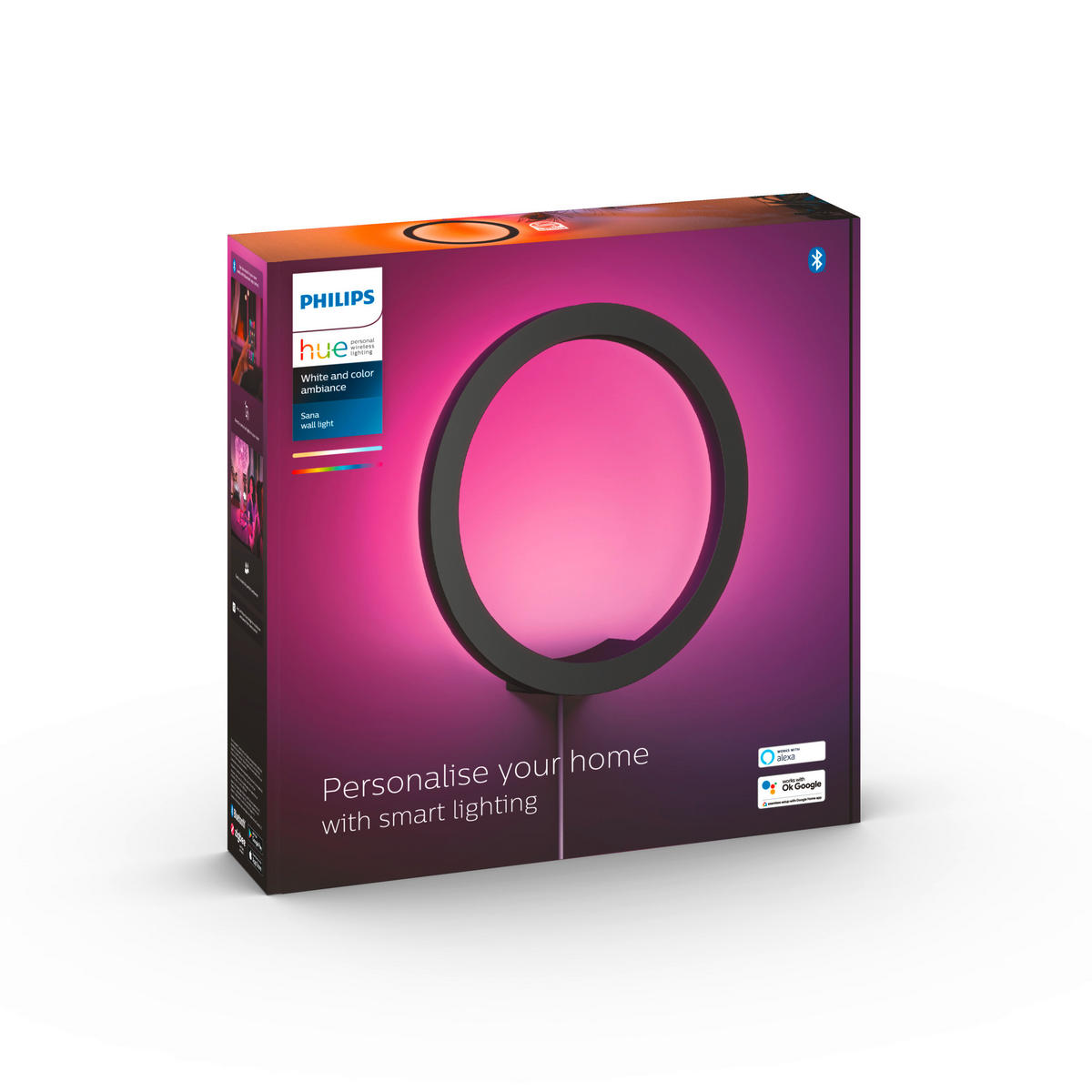 LED-WANDLEUCHTE White & Color Ambiance Sana 25,5/25,5 cm   - Schwarz, Design, Metall (25,5/25,5cm) - Philips HUE