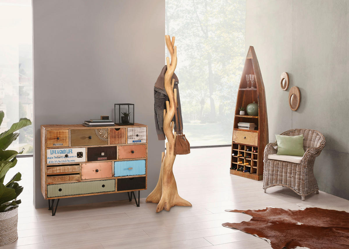 KOMODA, mangové drevo, viacfarebná, 115/95/35 cm - viacfarebná/strieborná, Lifestyle, kov/drevo (115/95/35cm) - Landscape