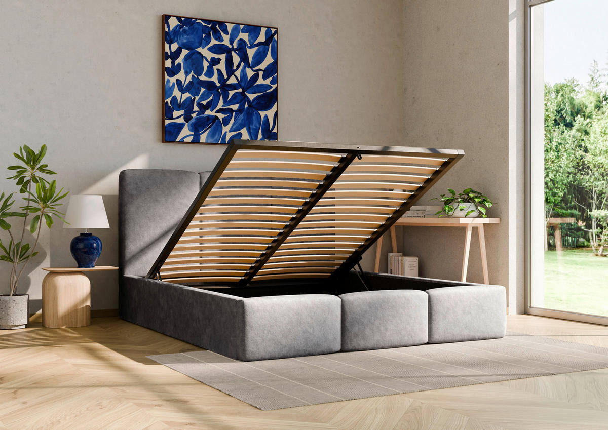 POLSTERBETT Lattenrost, Bettkasten 140/200 cm  in Graphitfarben  - Schwarz/Graphitfarben, Design, Holz/Textil (140/200cm) - Boxxx