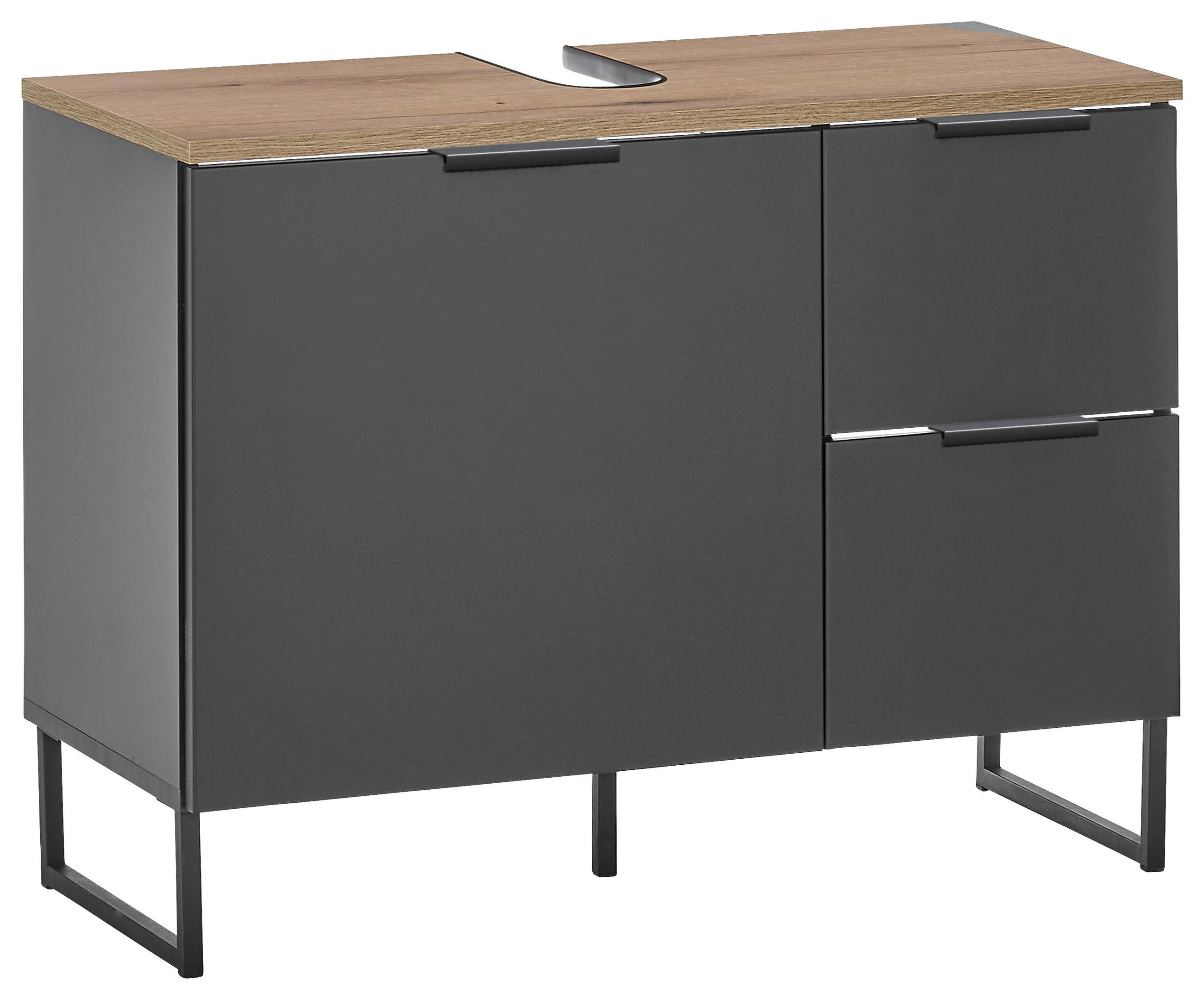 home24 Waschbeckenunterschrank Denver Schwarz, Eiche 80x60x35 cm