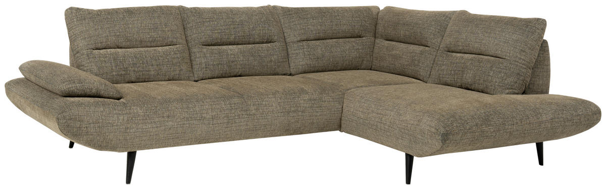 ECKSOFA  in Chenille Olivgrün  286/213 cm  - Schwarz/Olivgrün, Design, Textil/Metall (286/213cm) - Welnova