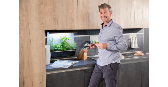 EINBAUKÜCHE   - Eichefarben, KONVENTIONELL, Holzwerkstoff - Novel