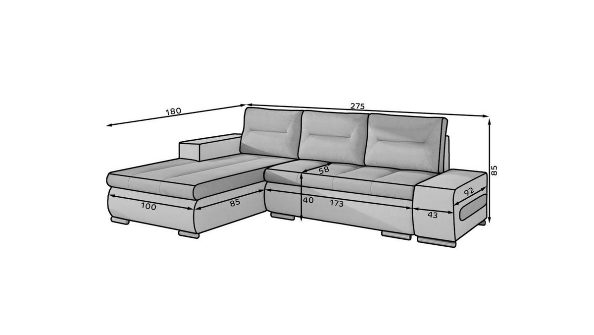 ECKSOFA  Schwarz, Hellgrau Webstoff  - Chromfarben/Hellgrau, Design, Textil/Metall (180/275cm) - MID.YOU