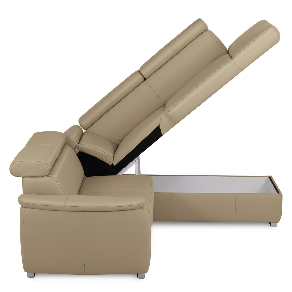 ECKSOFA  in Lederlook Echtleder Hellgrau  - Silberfarben/Hellgrau, Leder/Holz (262/211cm) - Celina Home