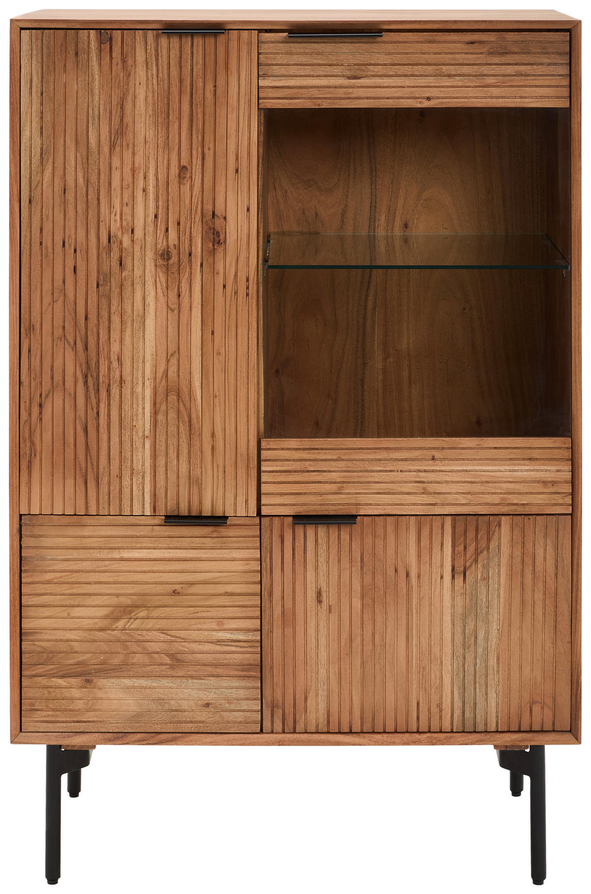 VITRINE in furniert, massiv Akazie Naturfarben  - Transparent/Schwarz, KONVENTIONELL, Glas/Holz (92/140/42cm) - Livetastic