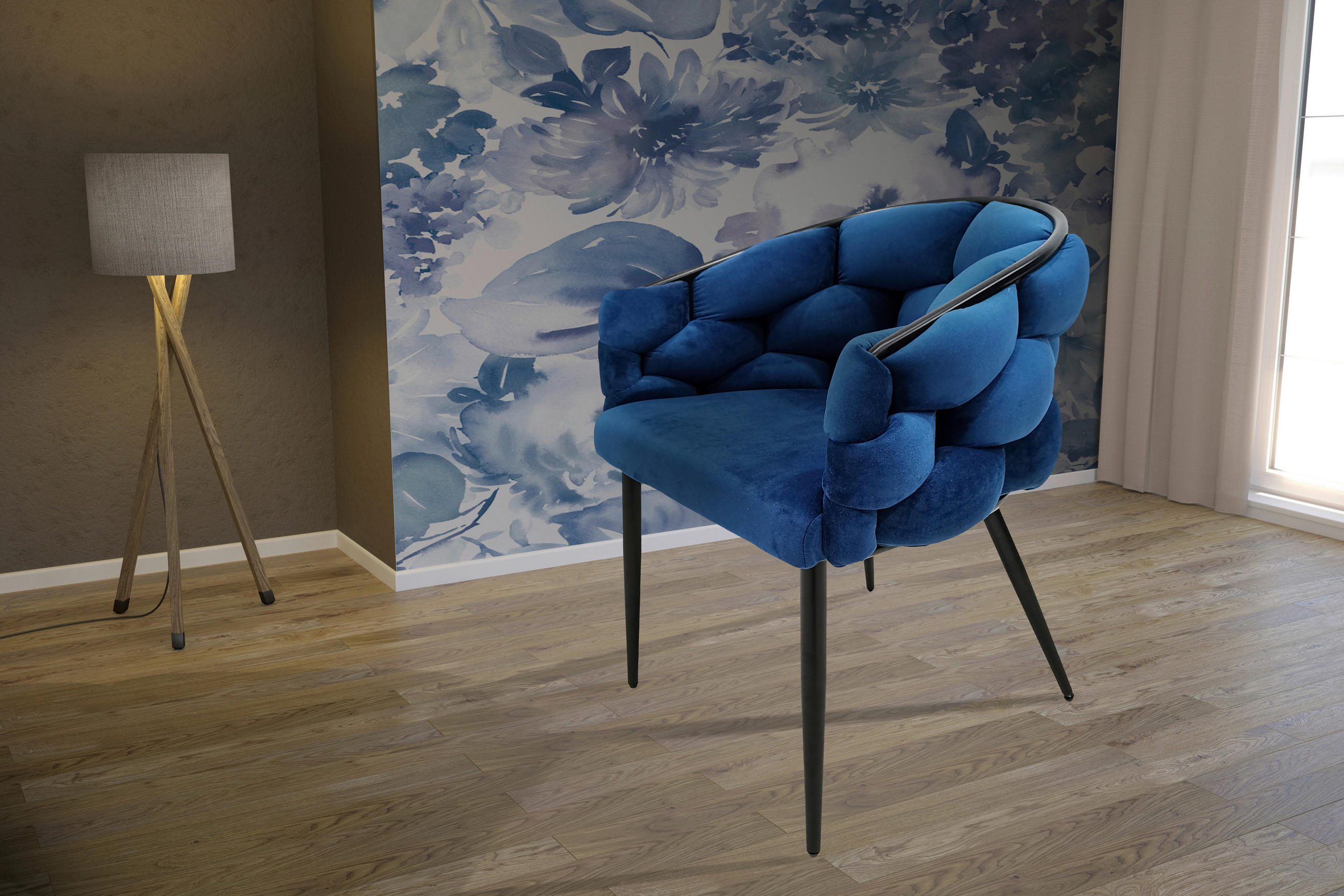 SADA ŽIDLÍ S PODRUČKAMI 2 kusy - modrá/černá, Moderní, kov/textil (65/79/61cm) - MID.YOU