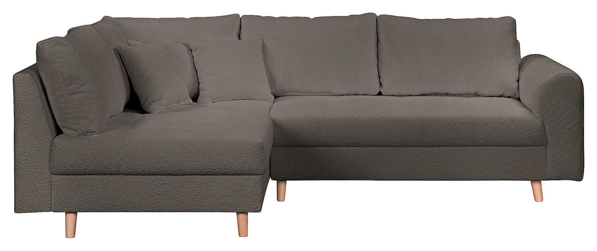ECKSOFA inkl. Hocker Ariella in Bouclé Dunkelgrau  161/231 cm  - Dunkelgrau/Naturfarben, Design, Holz/Textil (161/231cm) - Livetastic