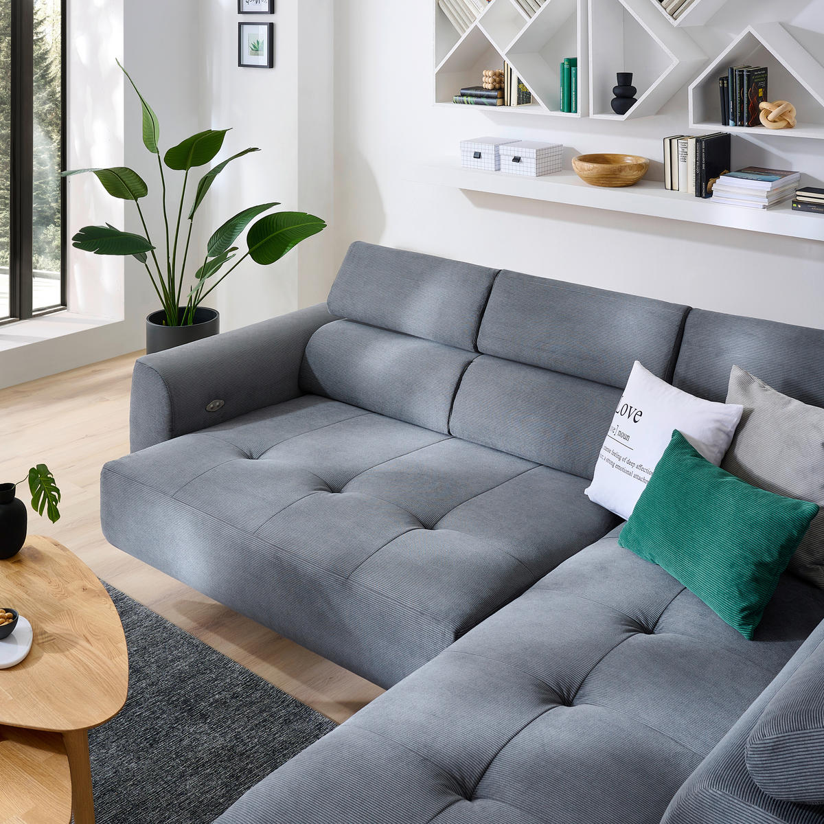 ECKSOFA in Feincord Anthrazit  205/280 cm  - Anthrazit/Schwarz, Design, Textil/Metall (205/280cm) - Xora