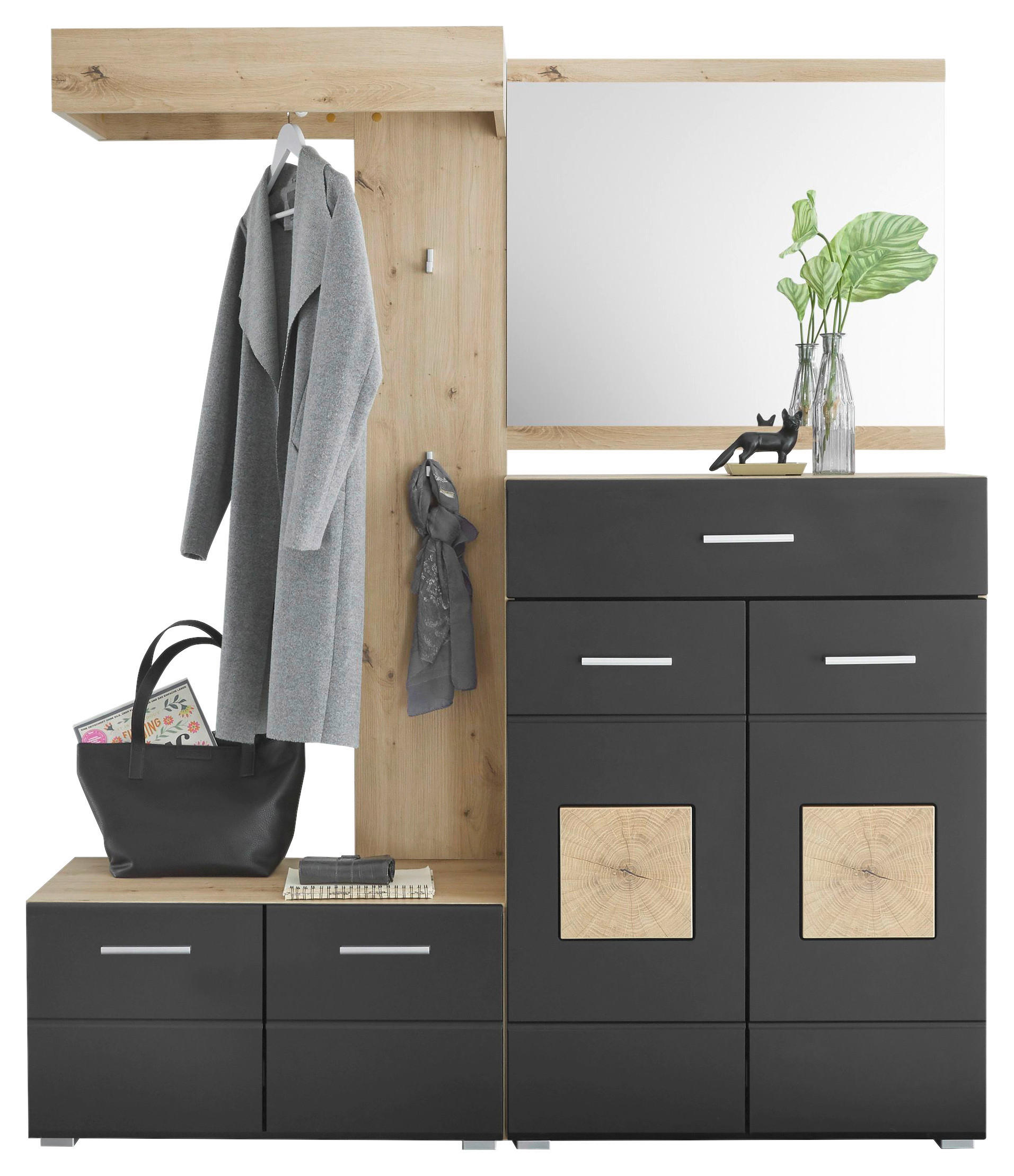 GARDEROBE 4-teilig 160/195/38 cm  - Schwarz/Eiche Artisan, Konventionell, Holzwerkstoff (160/195/38cm) - home24