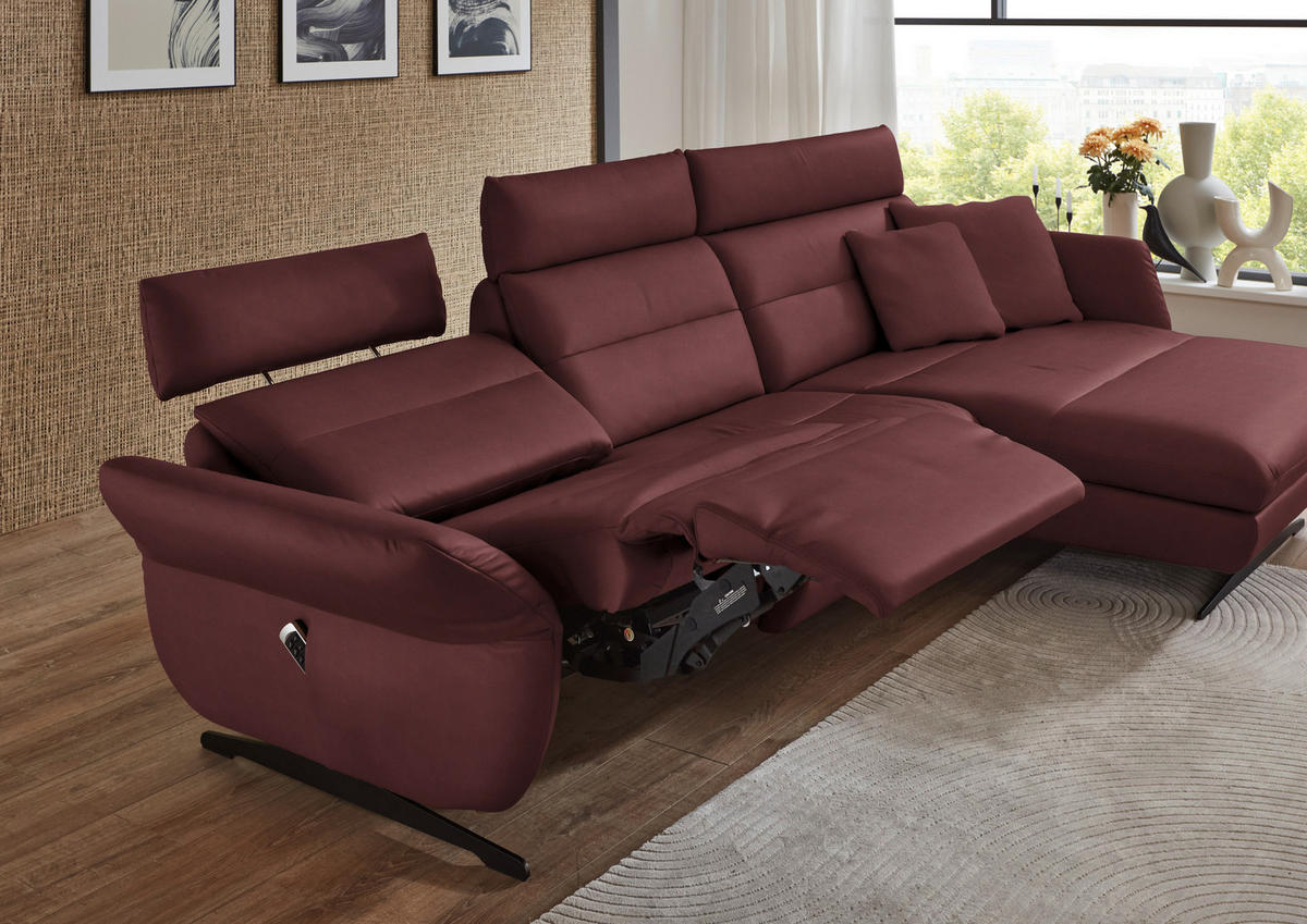ECKSOFA in Echtleder Bordeaux  - Bordeaux/Schwarz, Design, Leder/Metall (300/157cm) - Dieter Knoll