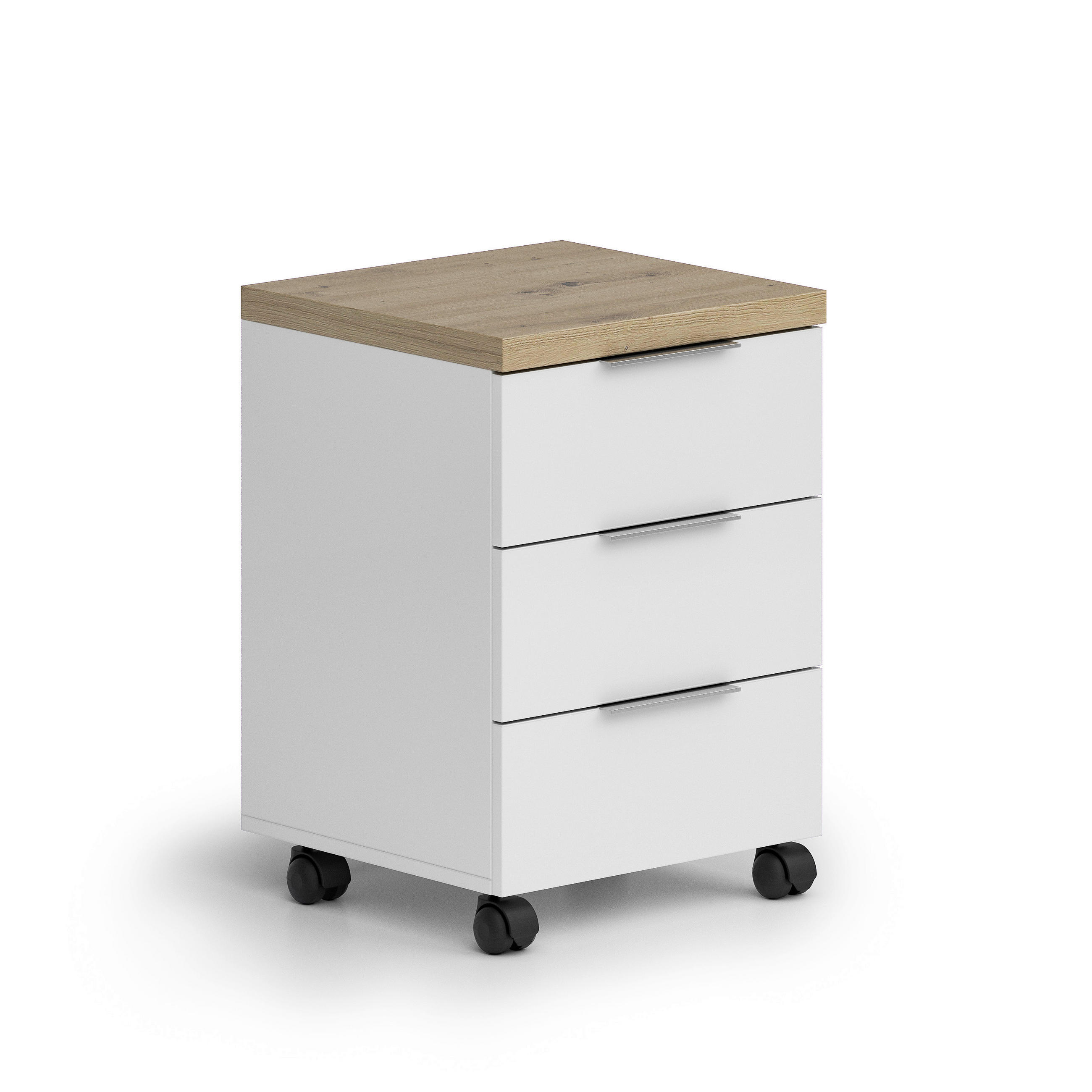 PREDALNIK NA KOLESCIH  bela, barve hrasta  - črna/barve hrasta, Design, kovina/umetna masa (45/43/64,5cm) - Voleo