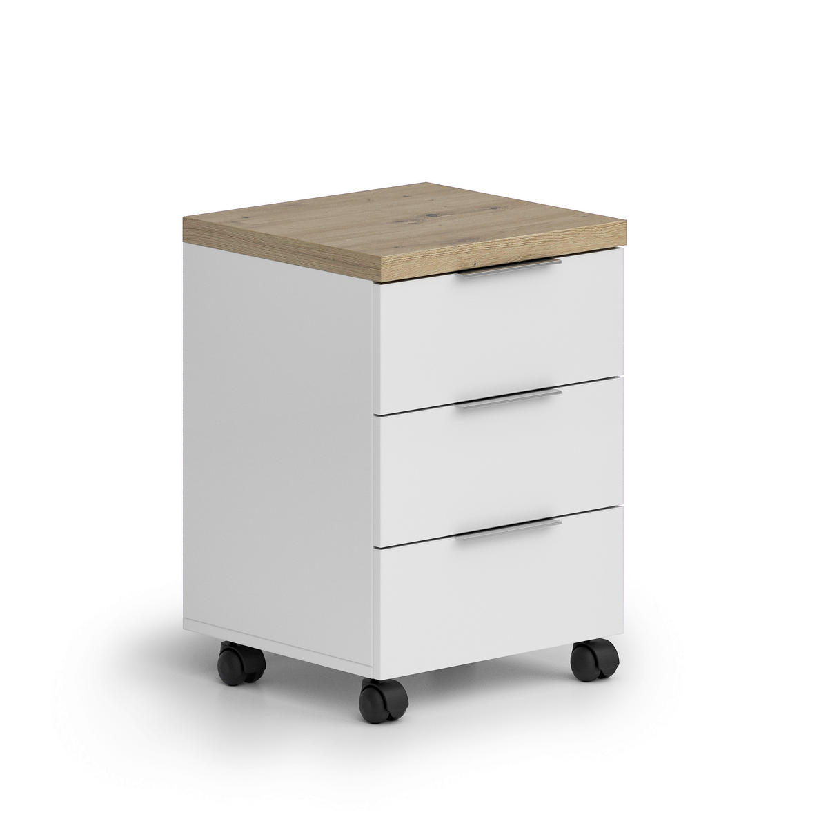 PREDALNIK NA KOLESCIH  bela, barve hrasta  - črna/barve hrasta, Design, kovina/umetna masa (45/43/64,5cm) - Voleo