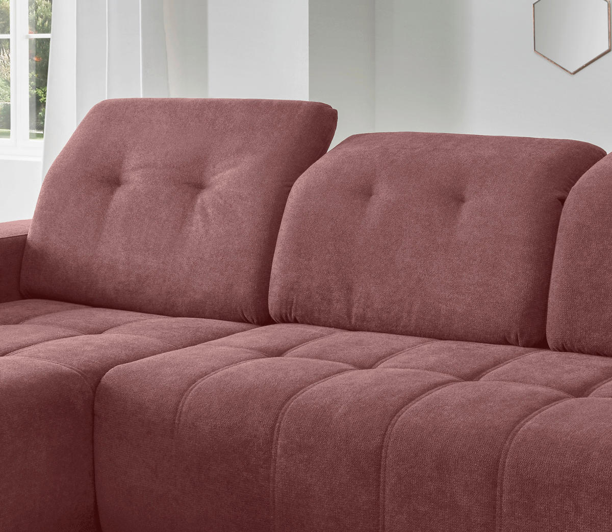 ECKSOFA VICARI Rosa Mikrofaser Kopfteilverstellung, Sitzvorzug  - Schwarz/Rosa, MODERN, Textil/Metall (185/292cm) - Livetastic
