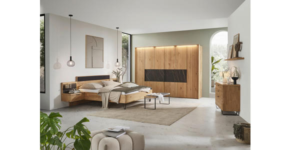 BETTANLAGE - Wildeiche/Schwarz, Design, Holz/Textil (180/200cm) - Valnatura