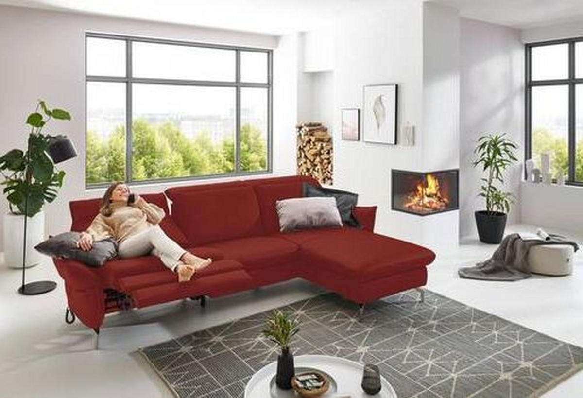 ECKSOFA Rot Lederlook (vegan)  - Rot/Nickelfarben, MODERN, Textil/Metall (233/179cm) - Livetastic