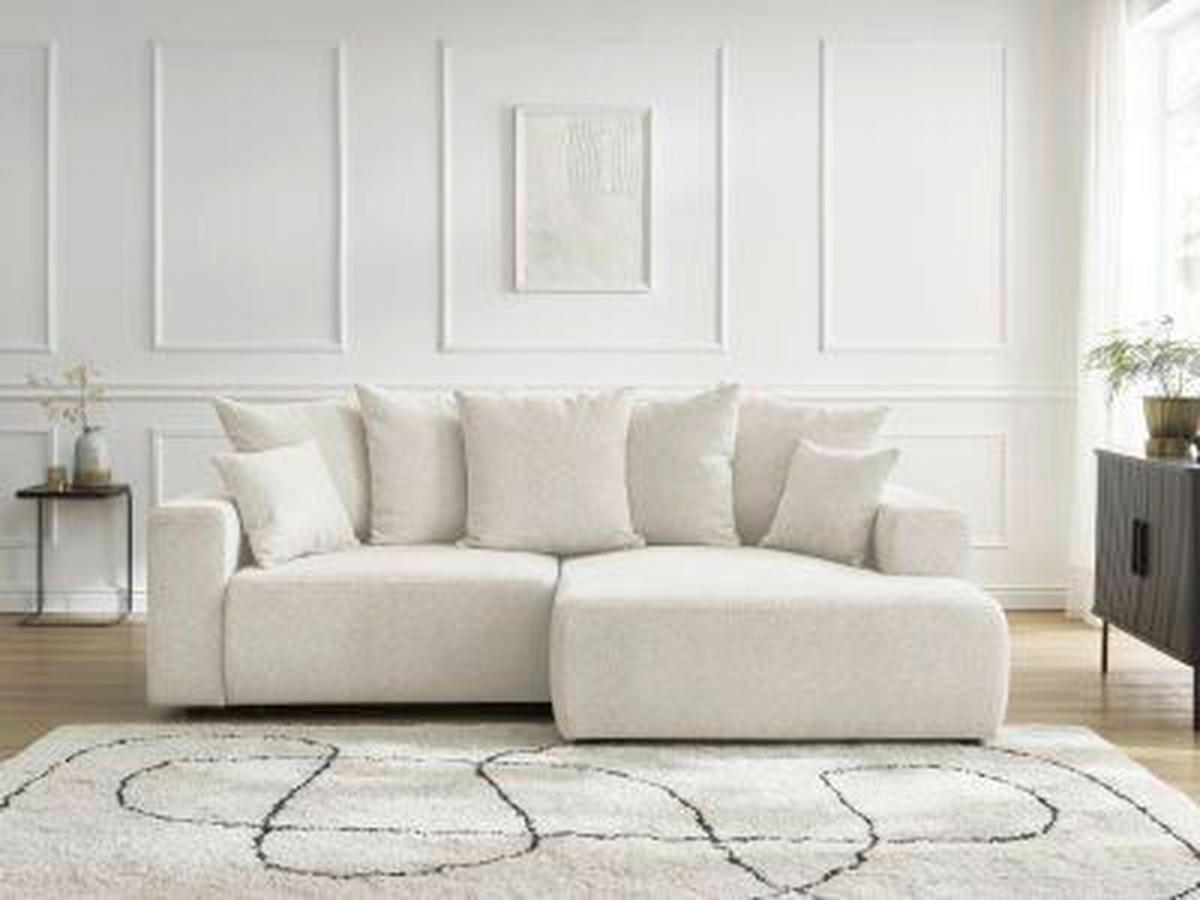 ECKSOFA Ottomane rechts  ATILLA Weiß Flachgewebe  - Schwarz/Weiß, MODERN, Kunststoff/Textil (244/149cm)