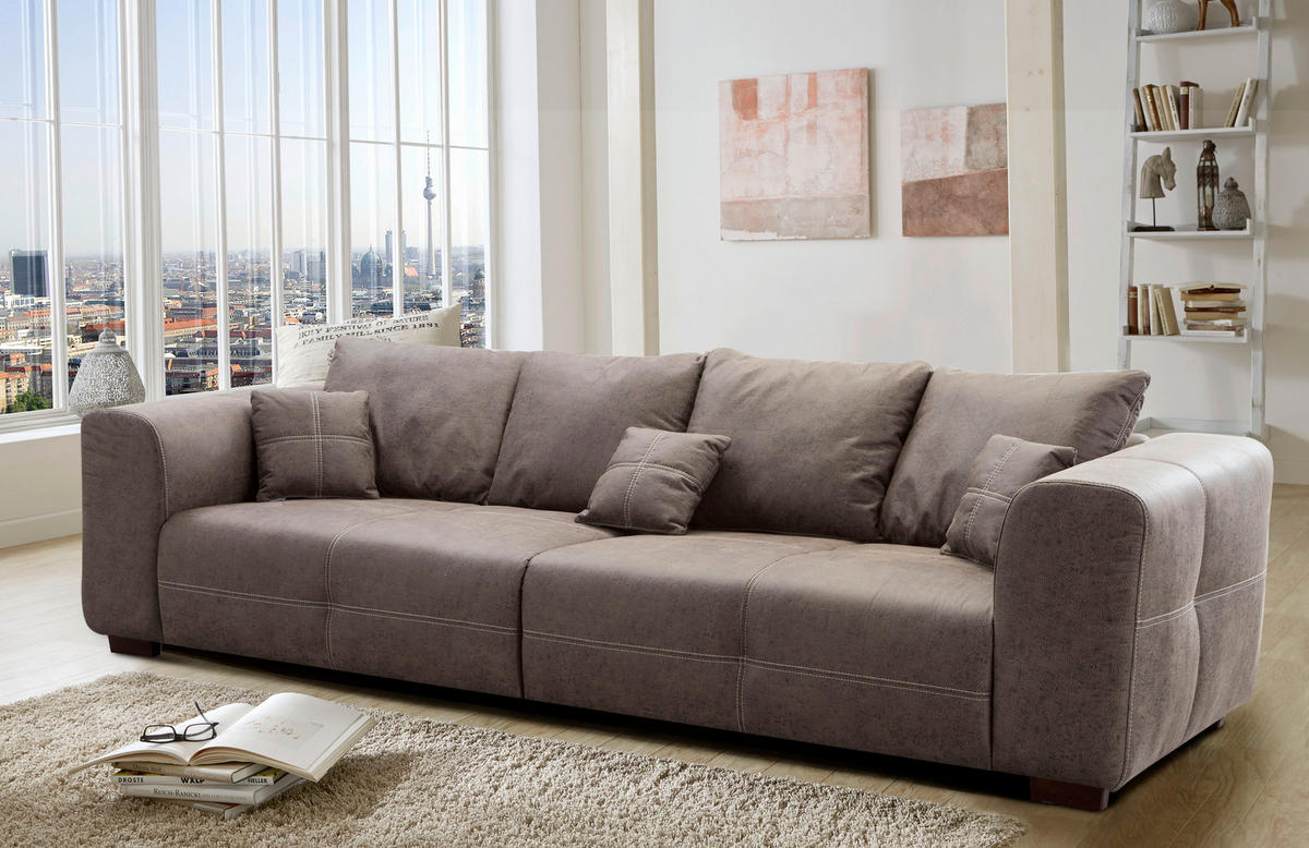 BIGSOFA Flachgewebe Braun  - Beige/Braun, KONVENTIONELL, Holz/Textil (287/69/108cm) - Cantus