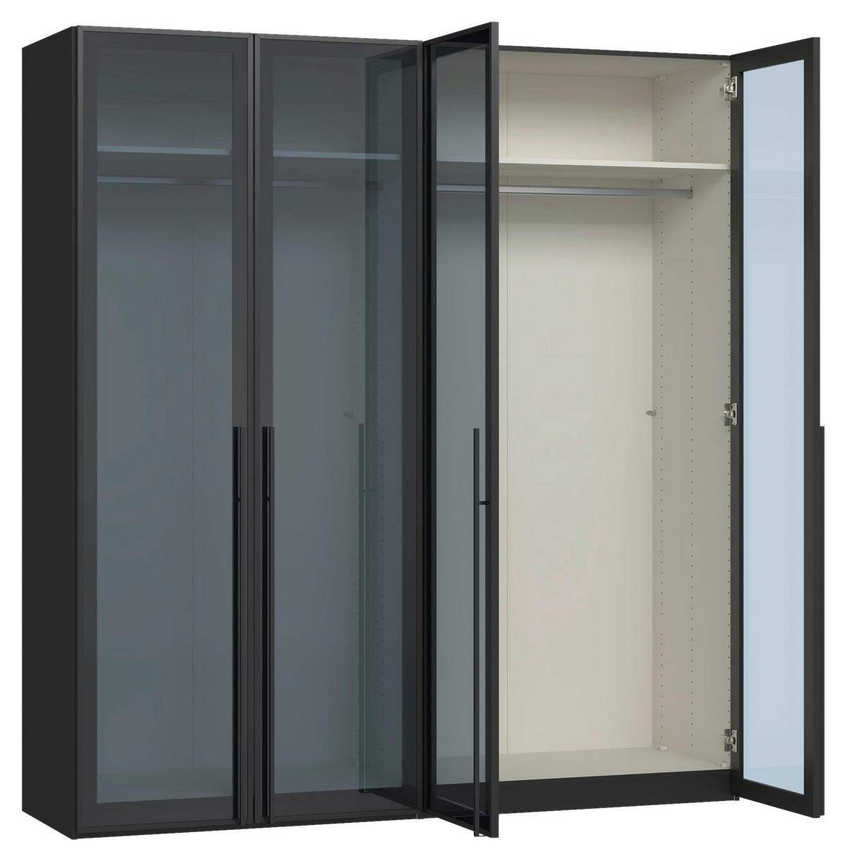 DREHTÜRENSCHRANK 203/220/59 cm,  in Schwarz, 4-türig  - Schwarz, Design, Glas/Holzwerkstoff (203/220/59cm) - Jutzler