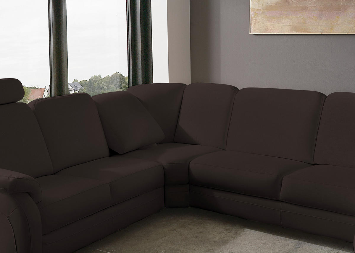 WOHNLANDSCHAFT Echtleder Schwarzbraun  - Schwarzbraun/Alufarben, Konventionell, Leder/Metall (239/329/165cm) - Beldomo Premium