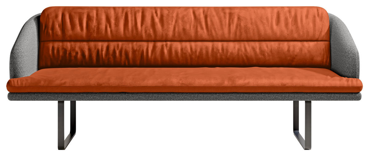SITZBANK 255/89/68 cm Velours, Flachgewebe Anthrazit, Kupferfarben Metall  - Anthrazit/Schwarz, Design, Textil/Metall (255/89/68cm) - Dieter Knoll