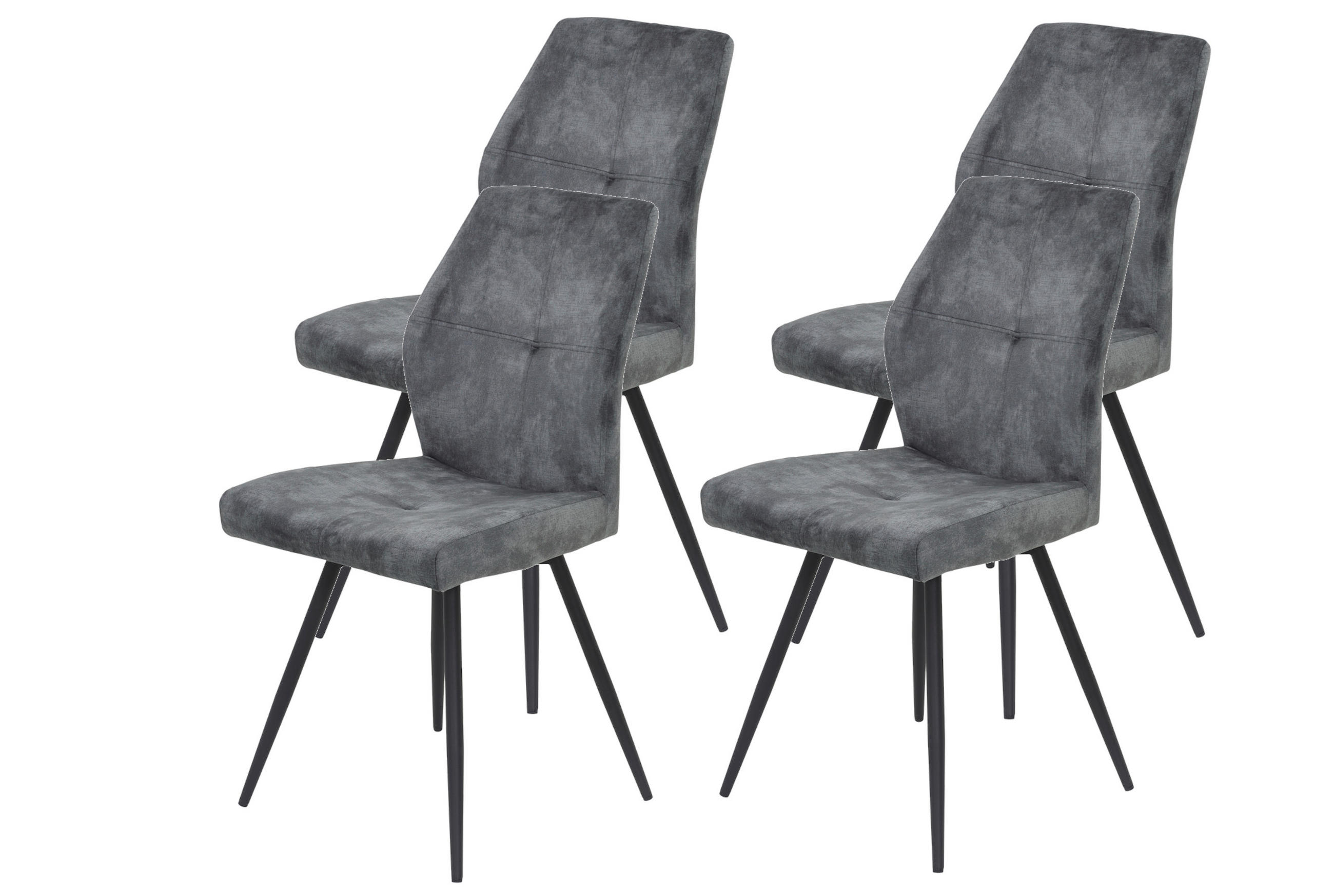 STUHL-SET 4 Stück Sitzfläche 360° drehbar Samt  - Anthrazit/Schwarz, MODERN, Textil/Metall (46/91/60cm) - MID.YOU