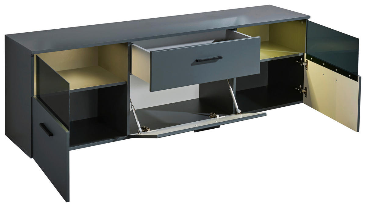LOWBOARD  in 180/55/38 cm  - Anthrazit/Schwarz, Design, Glas/Holzwerkstoff (180/55/38cm) - MID.YOU