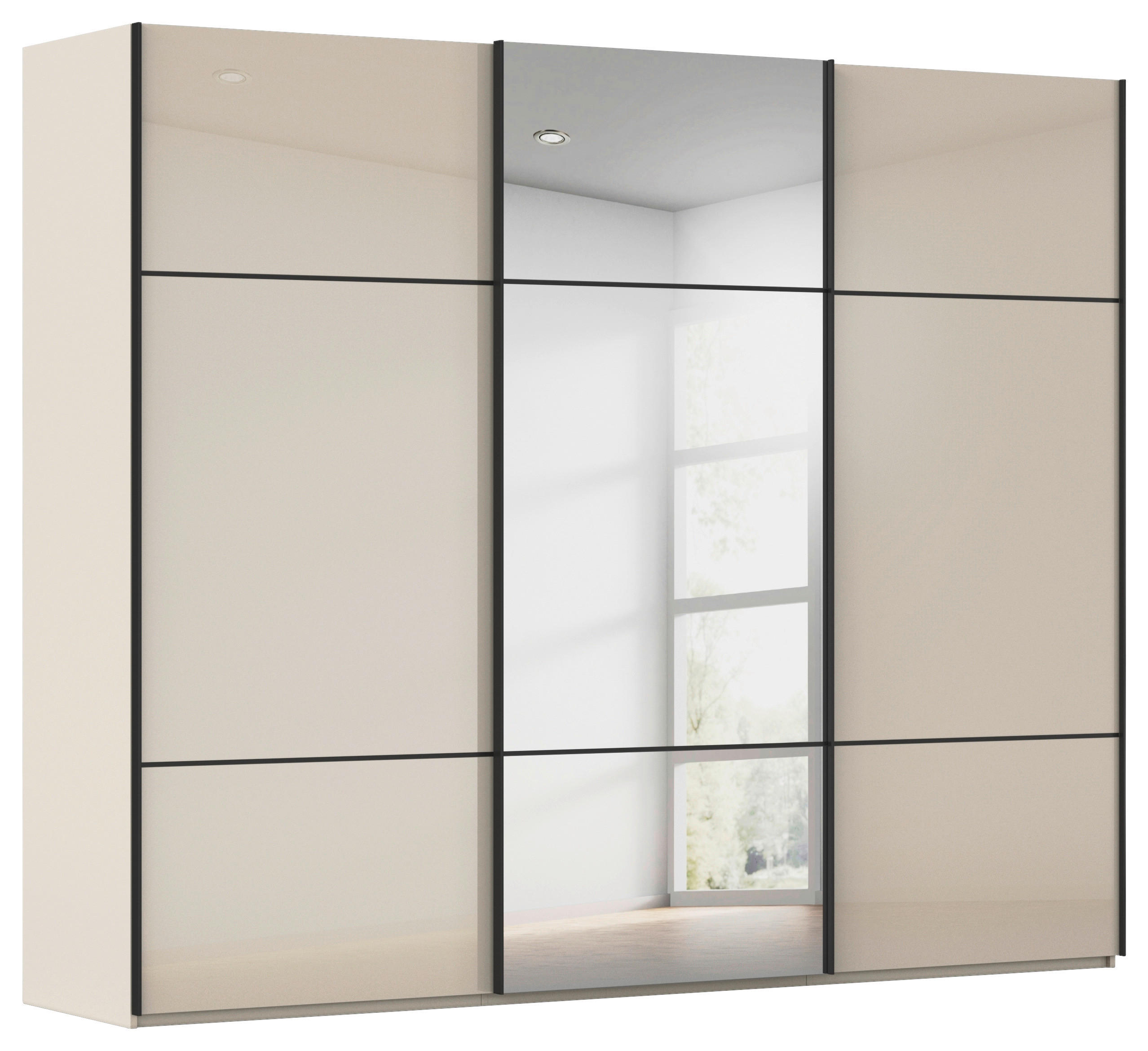 SCHWEBETÜRENSCHRANK 242/223/68 cm,  in Champagner, 3 Tür(en)  - Champagner/Schwarz, KONVENTIONELL, Glas/Holzwerkstoff (242/223/68cm) - Novel