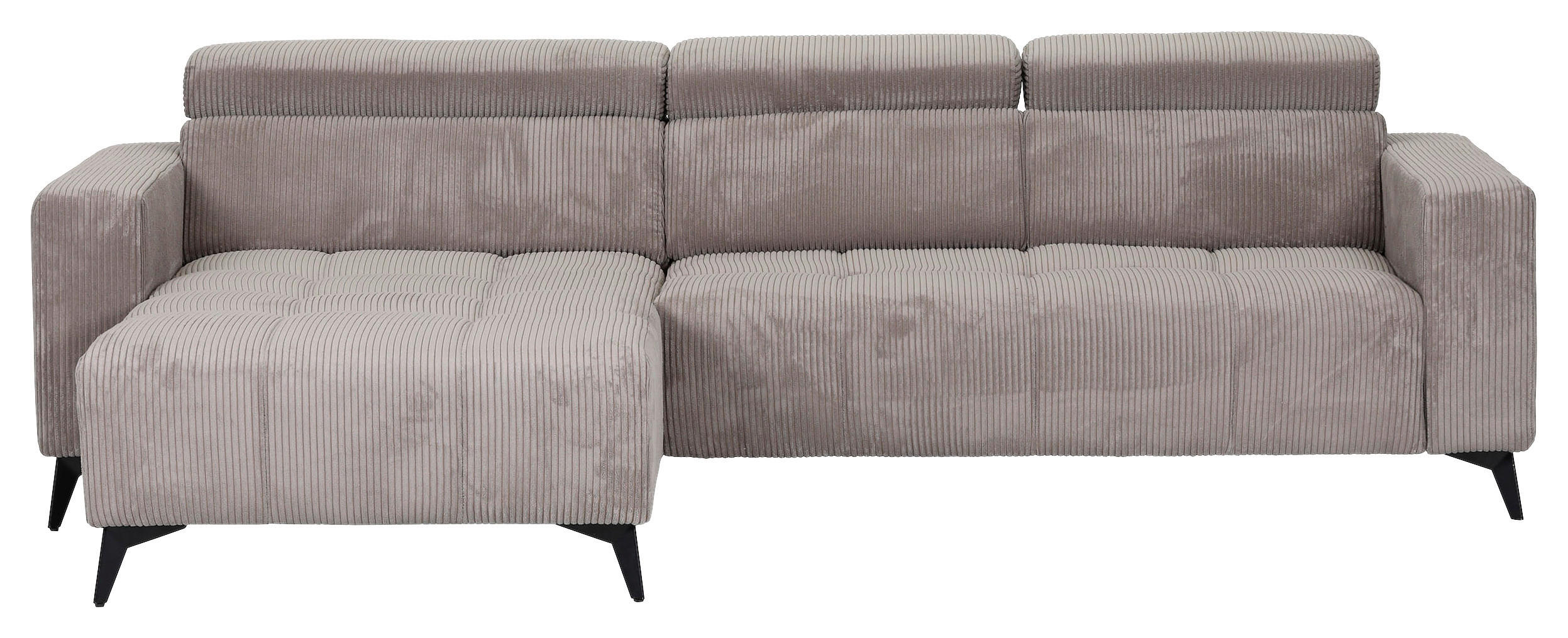 ECKSOFA Taupe Cord Rücken echt, Kopfteilverstellung, Sitzvorzug  - Taupe/Schwarz, KONVENTIONELL, Textil/Metall (170/257cm) - Carryhome