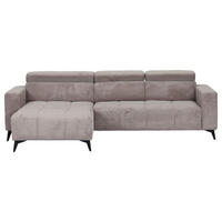 ECKSOFA Taupe Cord Rücken echt, Kopfteilverstellung, Sitzvorzug  - Taupe/Schwarz, KONVENTIONELL, Textil/Metall (170/257cm) - Carryhome