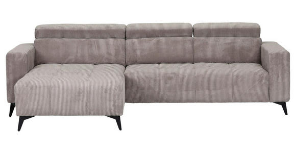 ECKSOFA Taupe Cord Rücken echt, Kopfteilverstellung, Sitzvorzug  - Taupe/Schwarz, KONVENTIONELL, Textil/Metall (170/257cm) - Carryhome