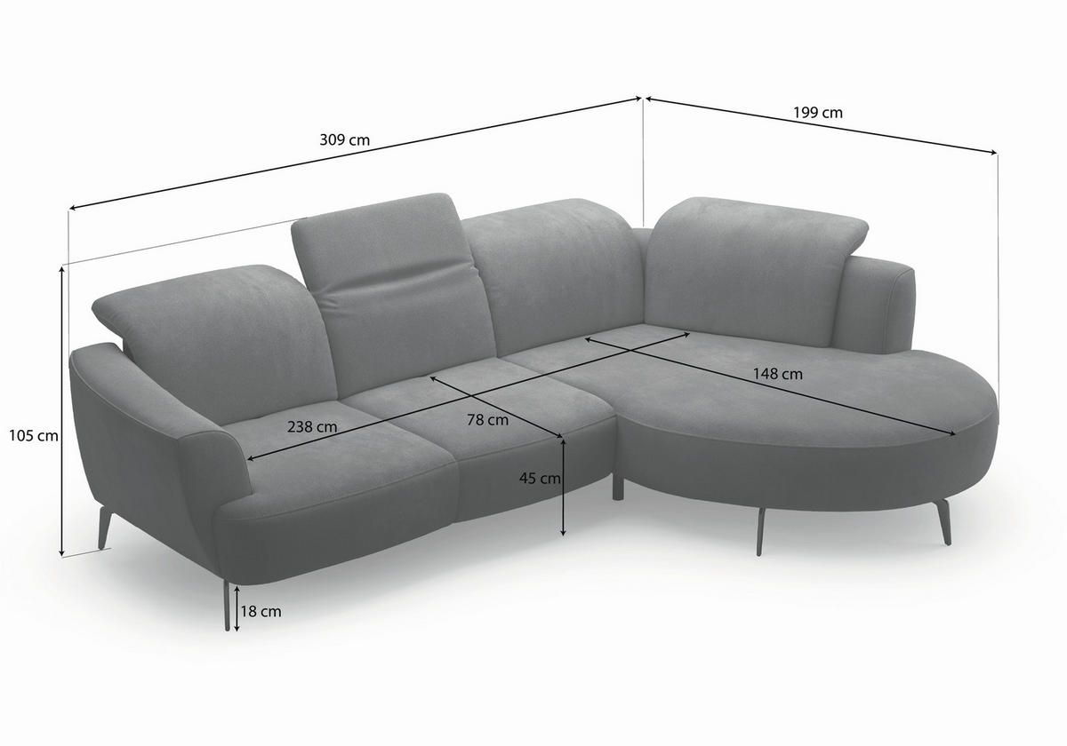 ECKSOFA ZOE E Aubergine Chenille  - Aubergine/Schwarz, KONVENTIONELL, Textil/Metall (309/199cm) - Sit & More