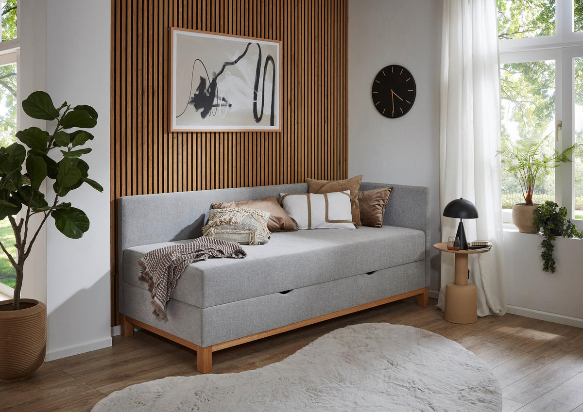 BOXBETT 120/200 cm  in Hellgrau  - Eichefarben/Hellgrau, Design, Holz/Textil (120/200cm) - Boxxx