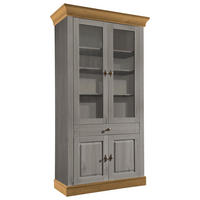 VITRINE in massiv Kiefer Grau, Laugenfarbig  - Laugenfarbig/Grau, ROMANTIK / LANDHAUS, Glas/Holz (108/202/45cm) - Boxxx