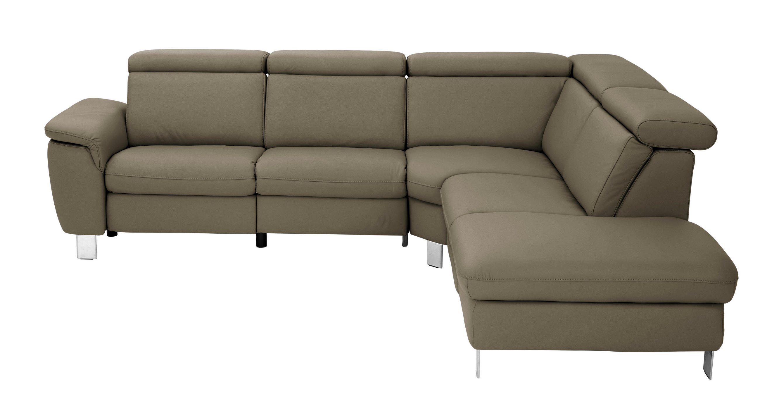 ECKSOFA in Echtleder Olivgrün  - Alufarben/Olivgrün, Design, Leder/Metall (271/239cm) - Cantus