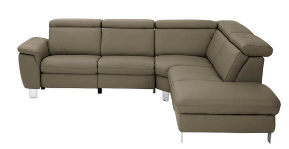 ECKSOFA in Echtleder Olivgrün  - Alufarben/Olivgrün, Design, Leder/Metall (271/242cm) - Cantus