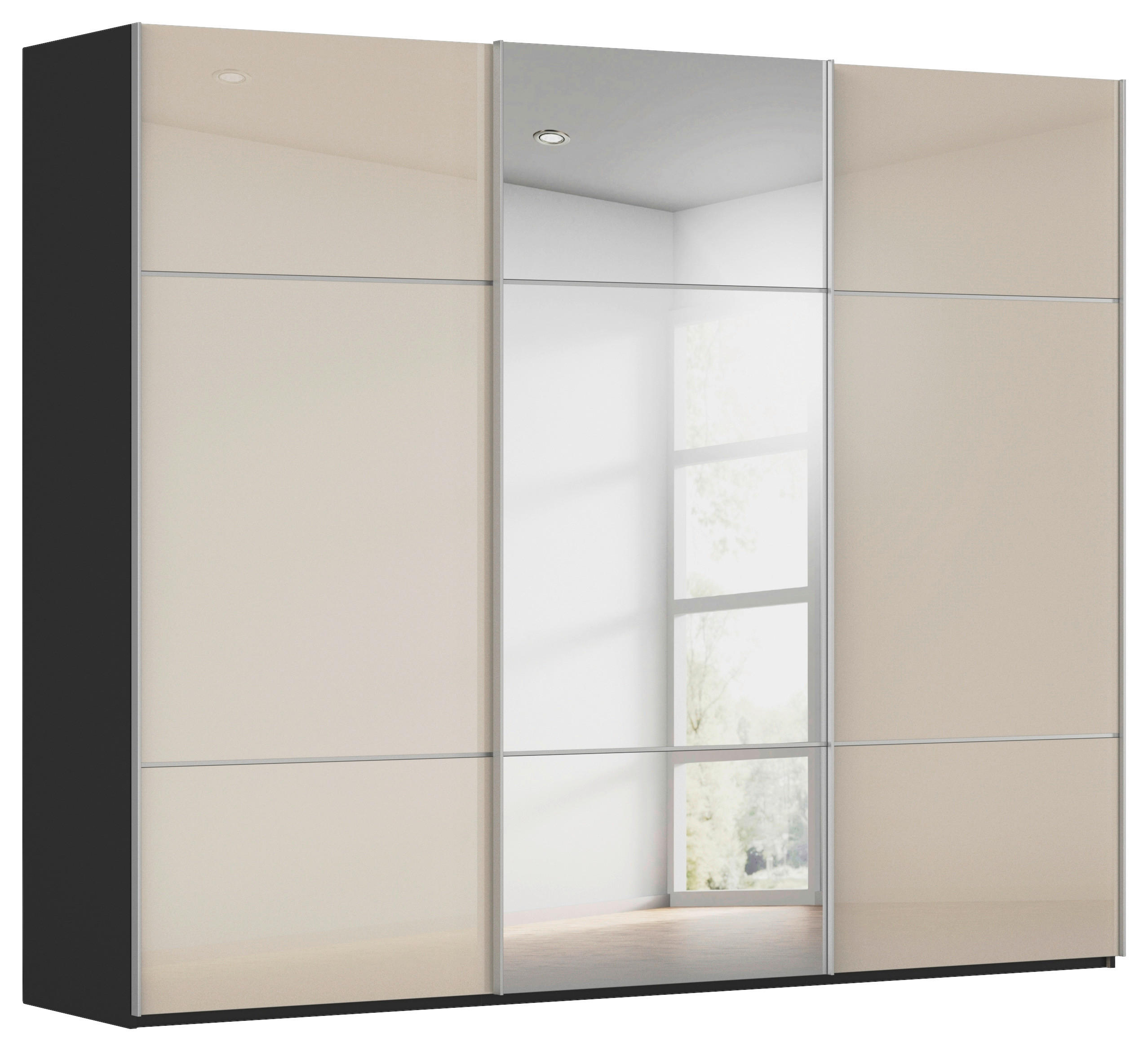 SCHWEBETÜRENSCHRANK 242/223/68 cm,  in Schwarz, Champagner, 3 Tür(en)  - Champagner/Alufarben, KONVENTIONELL, Glas/Holzwerkstoff (242/223/68cm) - Novel