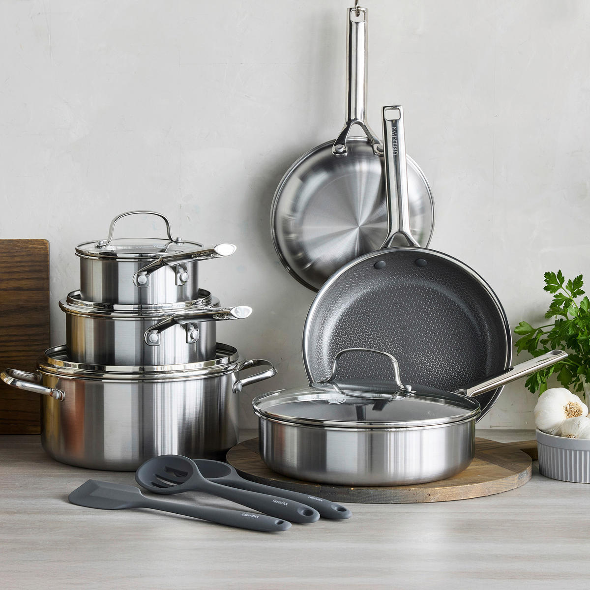 SCHMORPFANNE Apex Keramikbeschichtung 24 cm  - Edelstahlfarben/Transparent, Basics, Glas/Metall (24cm) - GreenPan