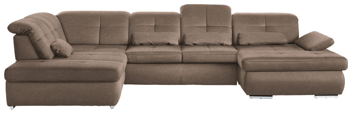 WOHNLANDSCHAFT  in Mikrofaser Sandfarben  - Sandfarben/Chromfarben, Design, Holzwerkstoff/Textil (260/371/195cm) - Beldomo Style