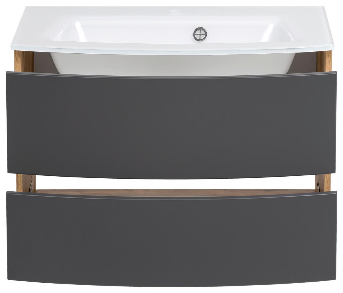 SKŘÍŇKA S UMYVADLEM, šedá, barvy dubu, 80 cm - šedá/bílá, Konvenční, kompozitní dřevo/sklo (80cm) - Held