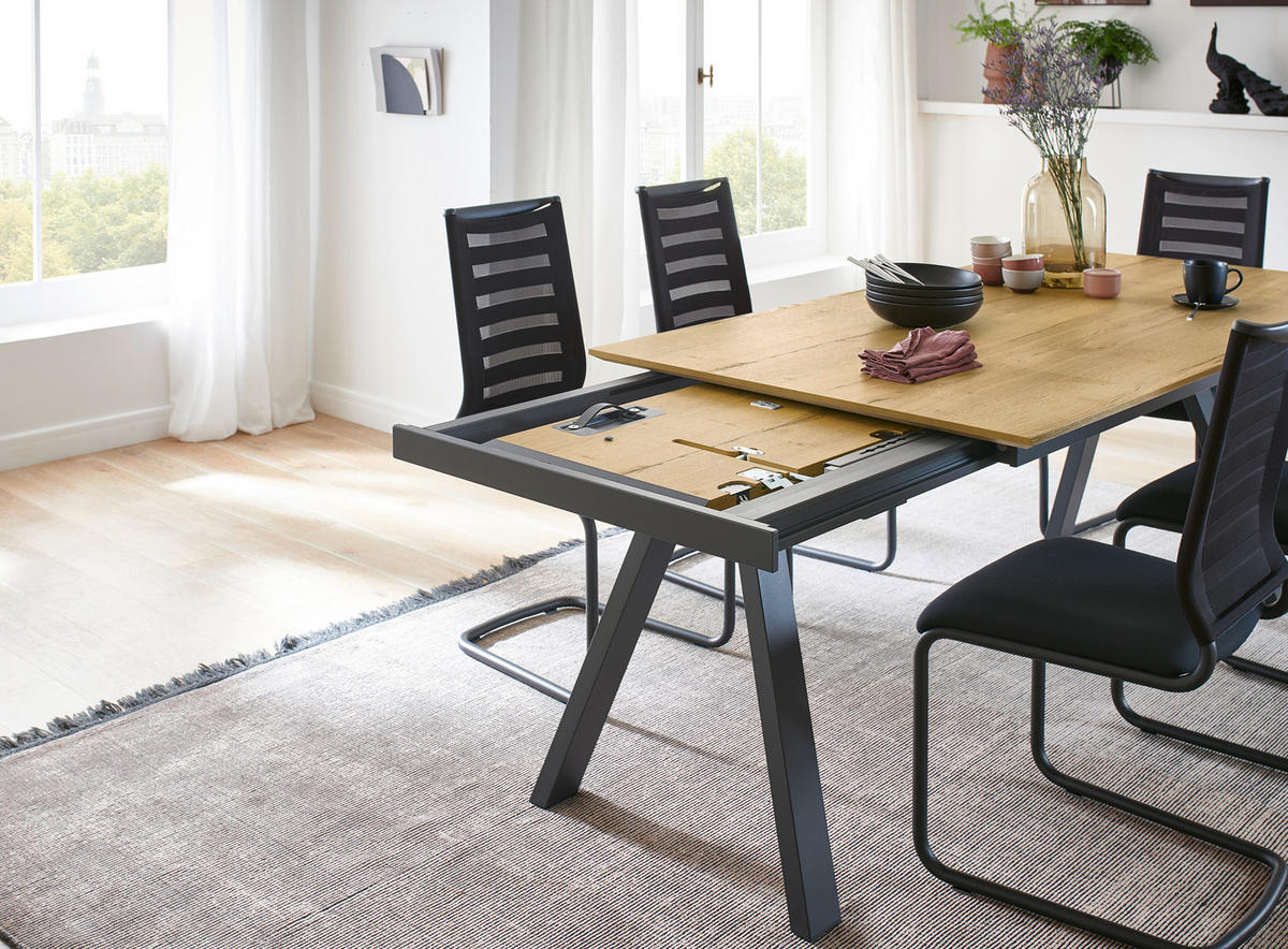 ESSTISCH in Metall, Holzwerkstoff 160-225/90/75 cm  - Eichefarben/Anthrazit, Design, Holzwerkstoff/Metall (160-225/90/75cm) - Venjakob