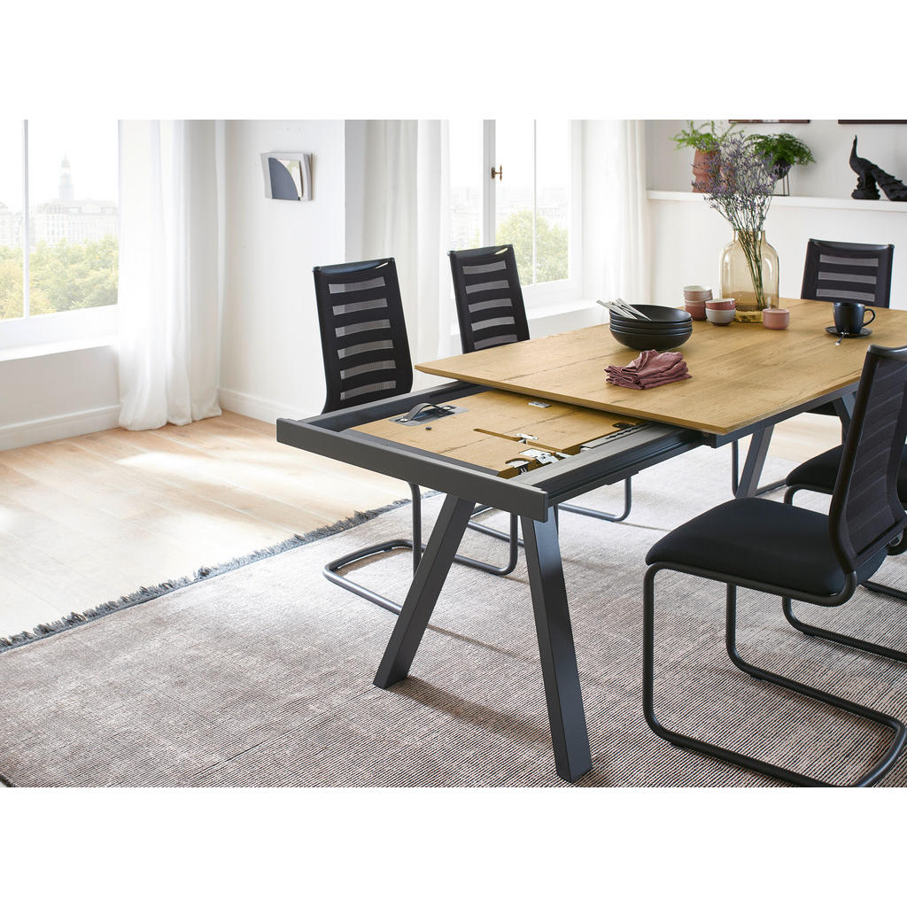 Thumbnail - Venjakob Esstisch, Anthrazit, Eiche, Metall, Holzwerkstoff, rechteckig, eckig, 90x75x160-225 cm, Goldenes M, Made in Ger...